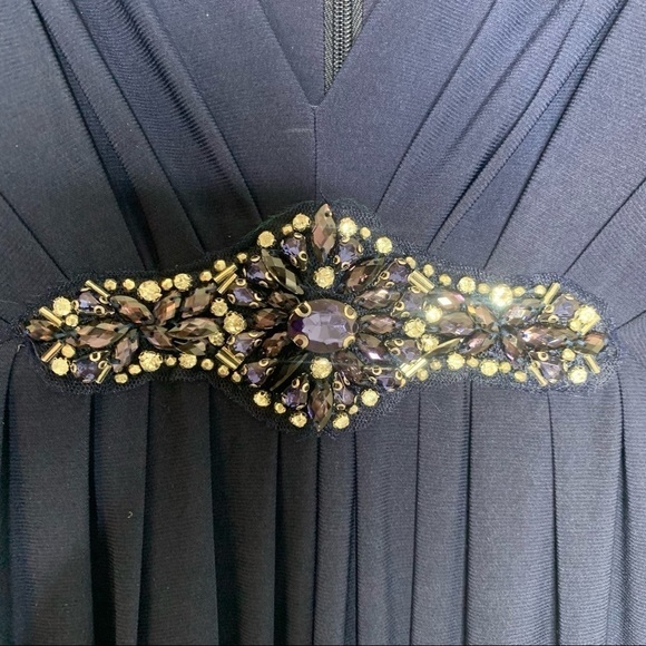 NWT Eliza J Navy Blue Embellished Cape Maxi Gown - Picture 7 of 16